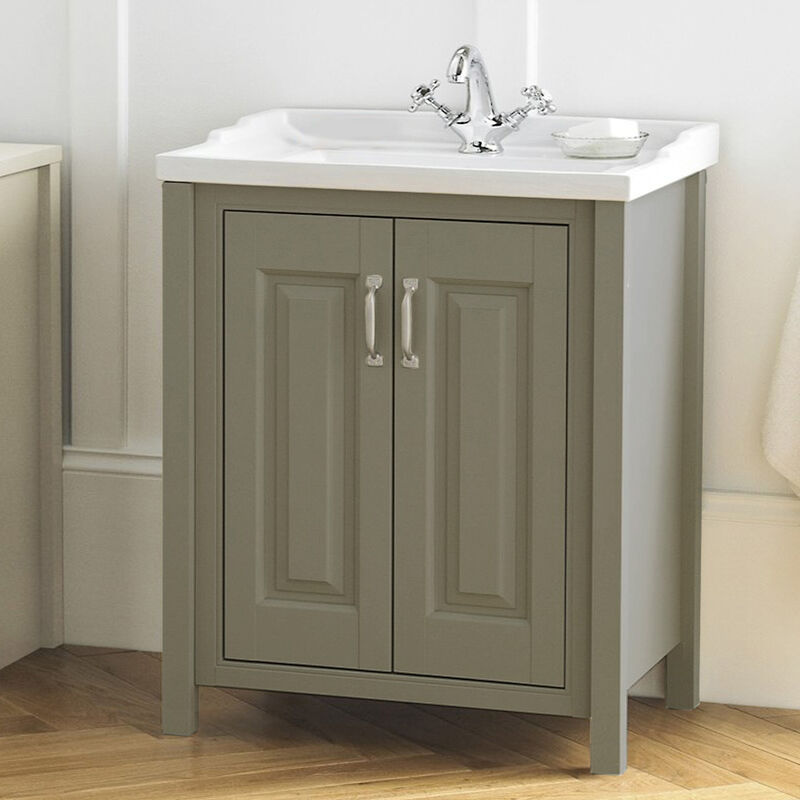 Chiltern 600mm Flat Pack Stone Grey Bathroom Traditional Basin Vanity Cabinet Unit