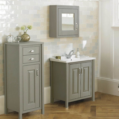 main image of "Chiltern 600mm Vanity Basin Unit, Tall Boy Cabinet & Mirror Cabinet Furniture Suite Stone Grey"