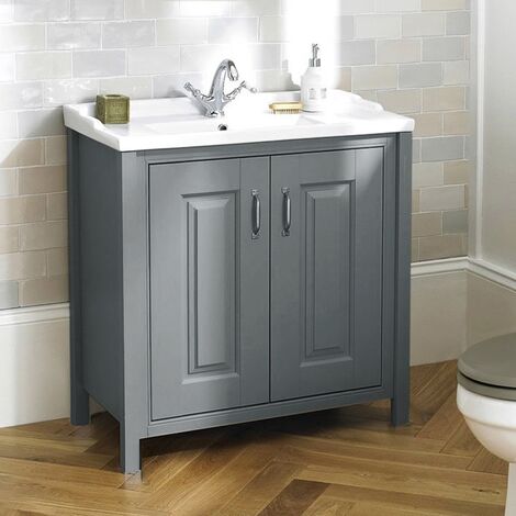 main image of "Chiltern 800mm Bathroom Traditional Freestanding Vanity Basin Unit Grey"
