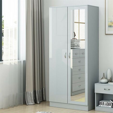 FWSTYLE Chilton 2 Door Mirrored Wardrobe - Grey Gloss