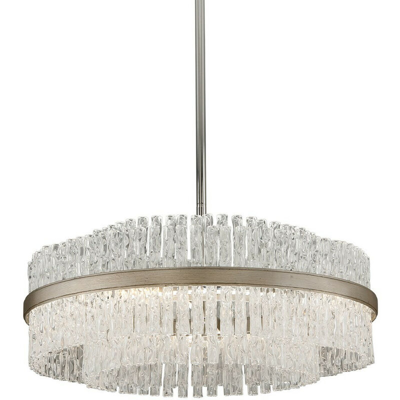 Chime 8 Light Pendant Silver Leaf Polished Stainless, Glass