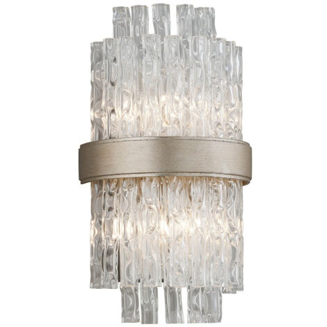 Chime Applique murale à 2 lumières feuille d'argent en acier inoxydable poli, verre