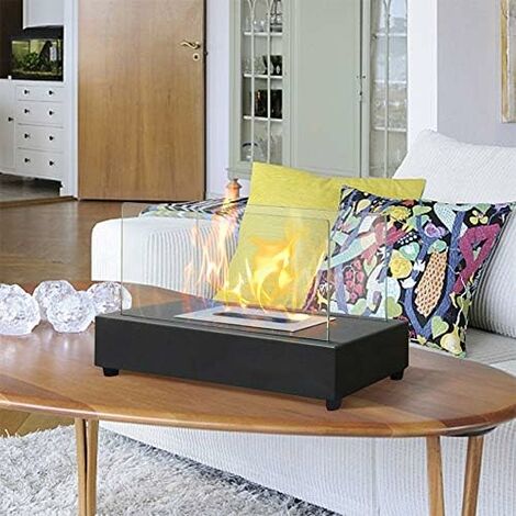Chimenea de bioetanol de mesa rectangular Art To Real Fogata portátil realista para interiores/exteriores - Negro