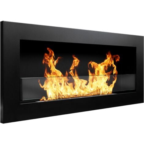 Chimenea de bioetanol de pared o empotrada Livorno Nero L 90 x P 12 x H 40 con vidrio