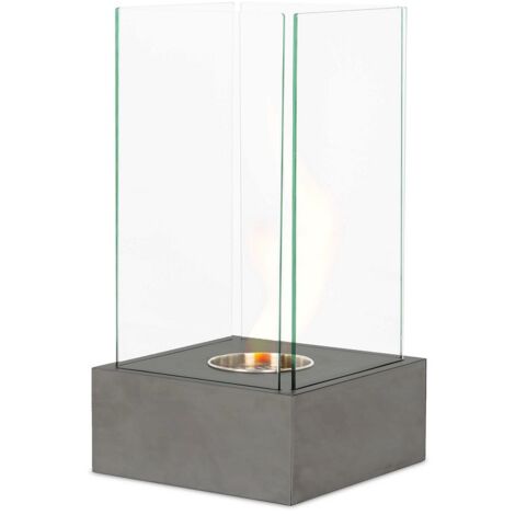 Chimenea de bioetanol moderna gris gofrado 25 x 25 x h 65 cm