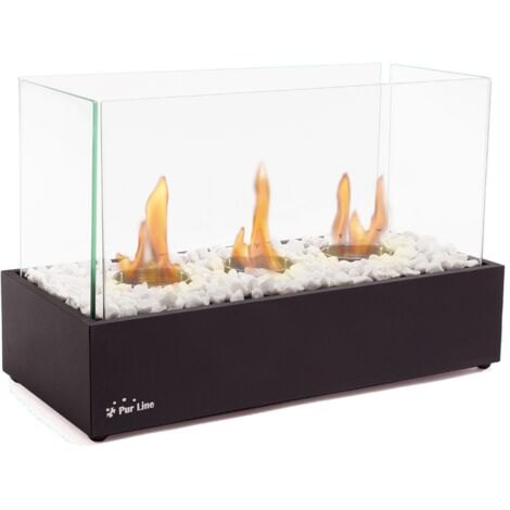 Chimenea de etanol de sobremesa en metal negro y con triple llama