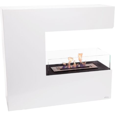 Chimenea de etanol de suelo en acero blanco y cristal templado