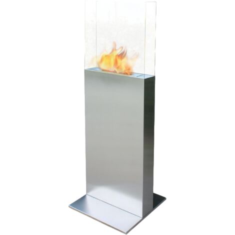 Chimenea de etanol de torre en acero y cristal templado - Gris