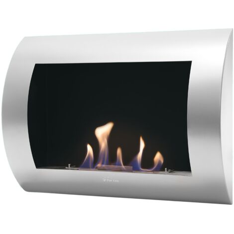 Chimenea de Etanol mural con panel frontal curvado Plata