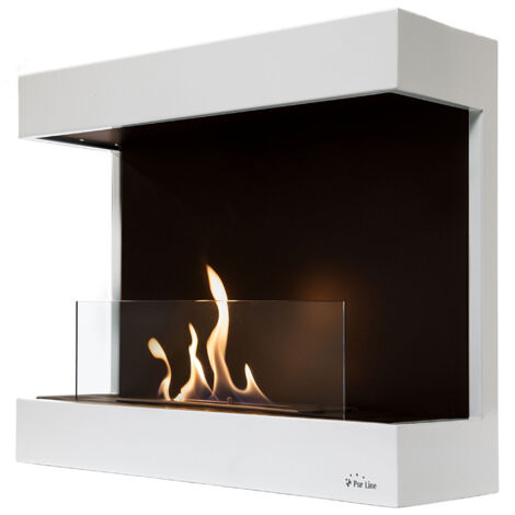 Chimenea de etanol mural en acero blanco y cristal templado