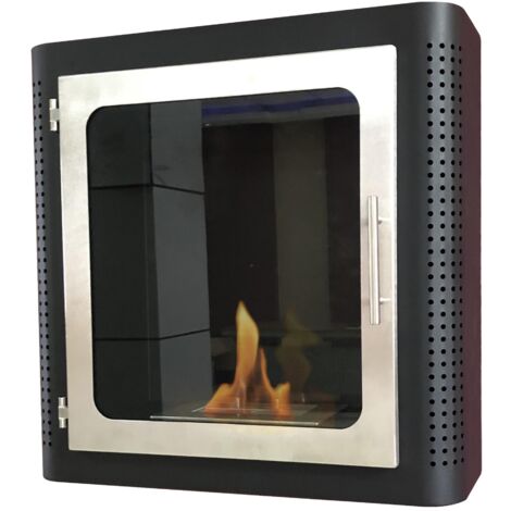 Chimenea de etanol mural en acero esmaltado negro