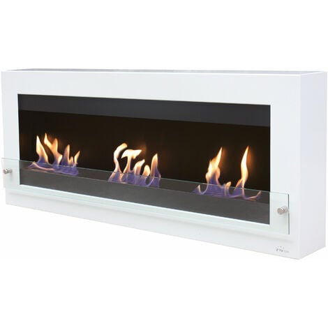 Chimenea de etanol mural extra grande en acero y cristal templado Blanco