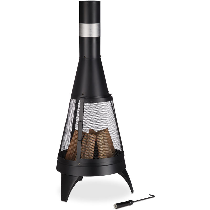 

Chimenea de jardín, Brasero abierto, Fogón decorativo, Atizador, Ø 45 cm, Acero, Negro