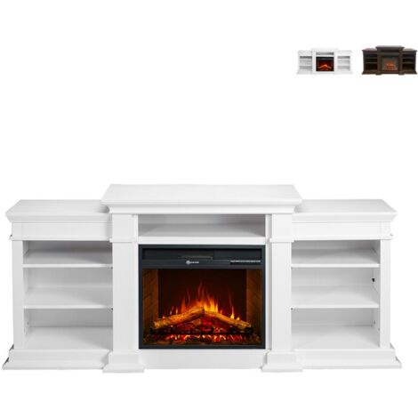 DIVINA FIRE Chimenea eléctrica chimenea de suelo de madera blanca L179 x D48 x H85 Biden - Blanco