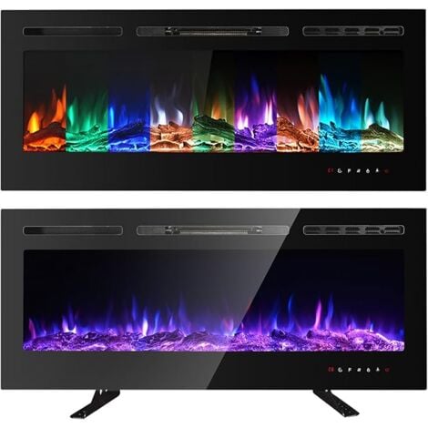 Chimenea eléctrica de llama analógica de 40 pulgadas, panel de cristal con pantalla táctil y mando a distancia con nueve colores de llama ajustables, calefactores individuales montados en la pared, ne
