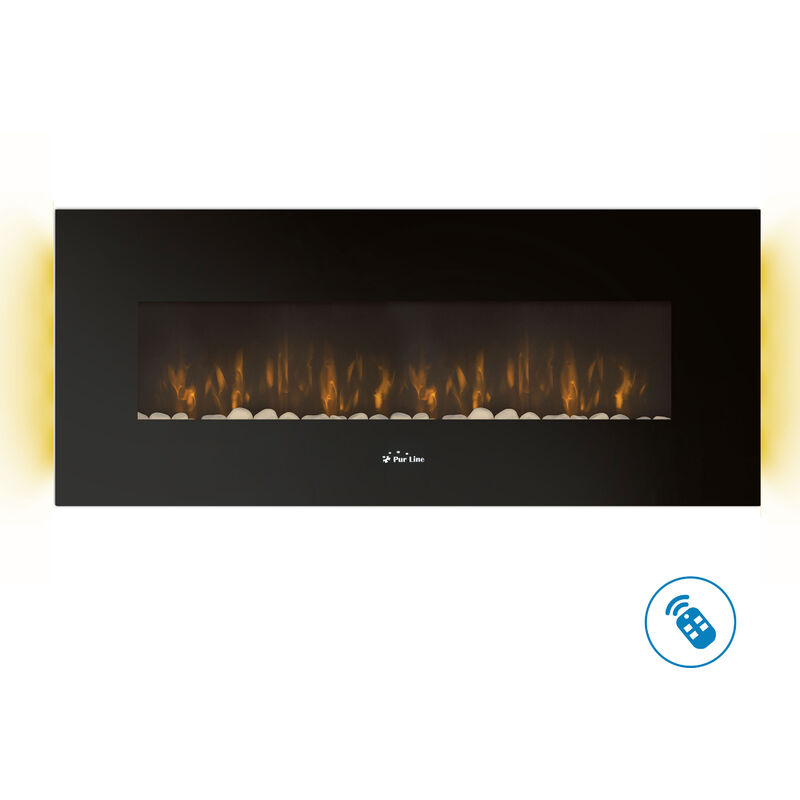 

Chimenea Eléctrica mural, 2000W, diseño panorámico encastrable, en cristal templado negro, con mando a distancia