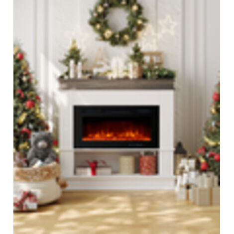 Chimenea électrique moderne : flamme 3D multicolore réglable, calefaction + rangement, télécommande programmable