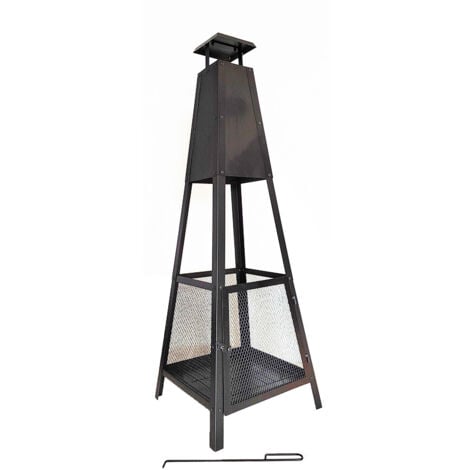 Chimenea en Acero Uso Exterior para Jardín o Terraza Kekai Akita Totem 40x40x140 cm Diseño Piramidal y Atizador