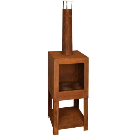 Chimenea exterior con sitio para leña oxidada FF298 Esschert Design - Marrón