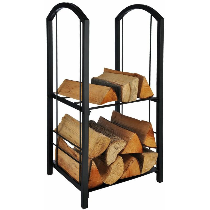 

Chimenea fuego ardiente soporte de madera soporte de estante estante de almacenamiento decoración acero negro