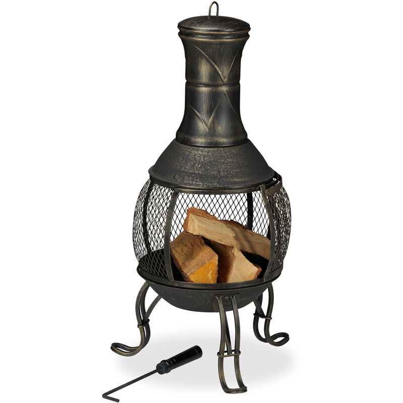 

Chimenea Jardín, Atizador, Rejilla, Protección Antichispas, Terraza, Patio, Estufa Antigua, Altra 89cm, Dorado