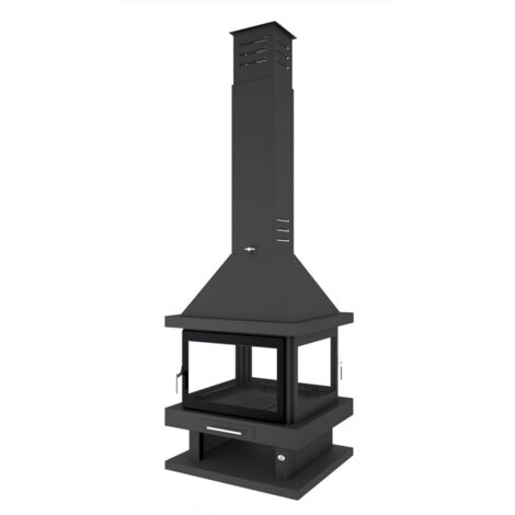 Chimenea Leña Central a 4 Caras y 2 Puertas FM Modelo C-204 Cristal Serigrafiado