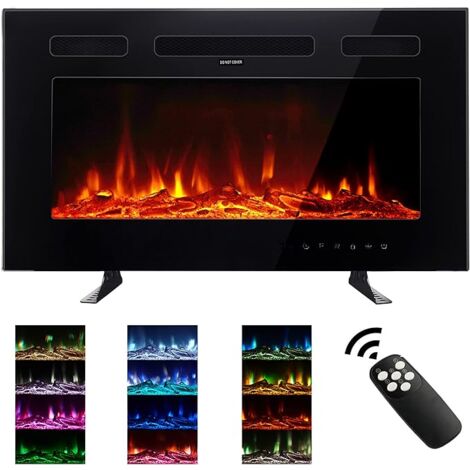 Chimenea silenciosa de 30 pulgadas, 12 colores de llamas respirables ajustables, pantalla táctil de cristal y mando a distancia, empotrada, independiente o montada en la pared, con kits de cristal y t