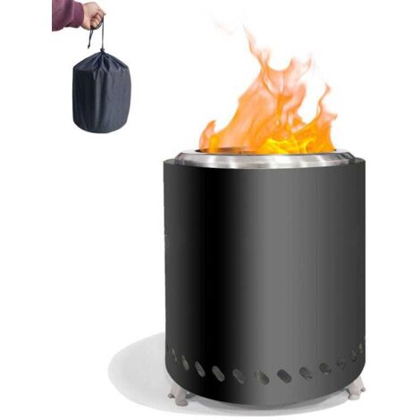 Chimenea sin humo, mini estufa de exterior de acero inoxidable de 14 cm con bolsa de almacenamiento, brasero de mesa de baja combustión, color negro.