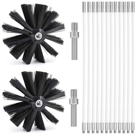 Chimney Cleaning Brush Kit, Diameter 150mm, Chimney Cleaning Tool with 15 Flexible Rods (410mm) and 2 Brush Heads for Chimneys, Dryer Vents, Drain Pipes, and Wood Stoves