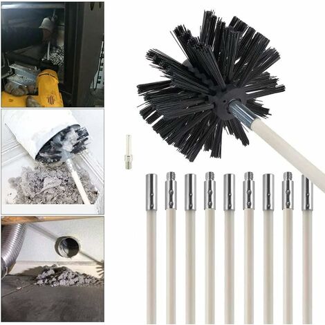 Chimney Cleaning Brush Kit,Chimney Sweep Kit Fireplace Cleaning Tools Kit for Duct Vent Cleaning Fireplace Flue, 9 Flexible Rods(410mm100mm)+1 Brush Head+1 Hexagonal Rod