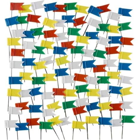 Chinchetas con forma de bandera, paquete de 100, chinchetas decorativas con forma de mapa, chinchetas de plástico de colores para mapas de viaje, chinchetas de corcho, 7 colores aleatorios