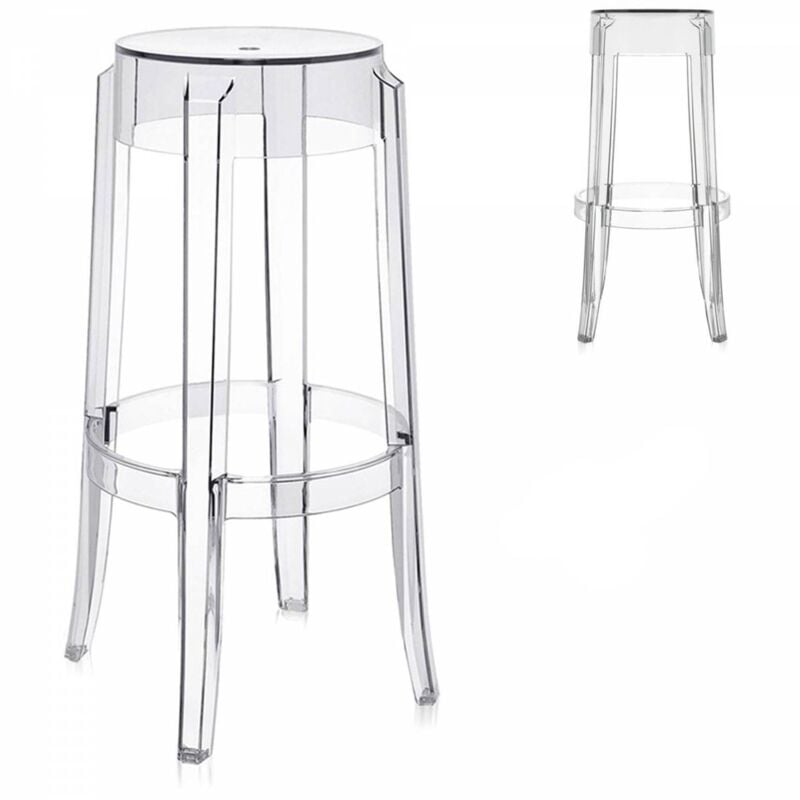 Tabouret Moderne x2 Haut Cuisine Salon Transparent Polycarbonate