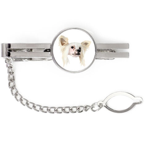 Chinese Crested - fermacravatta geometrico con foto e scritta Art-Dog