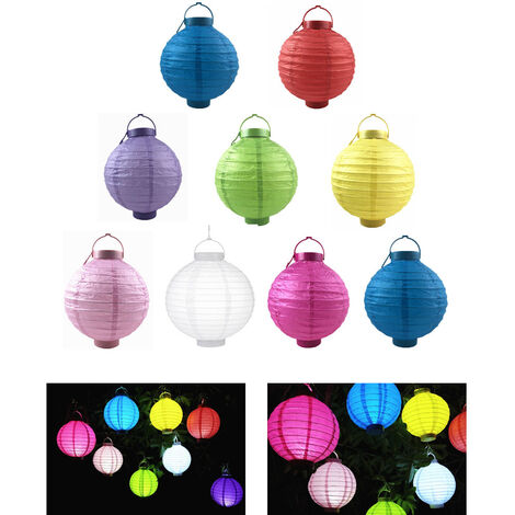 main image of "Chinese lampion led lampshade paper lantern ball 20 cm round decoration set of 10 batteries, colorful random color"