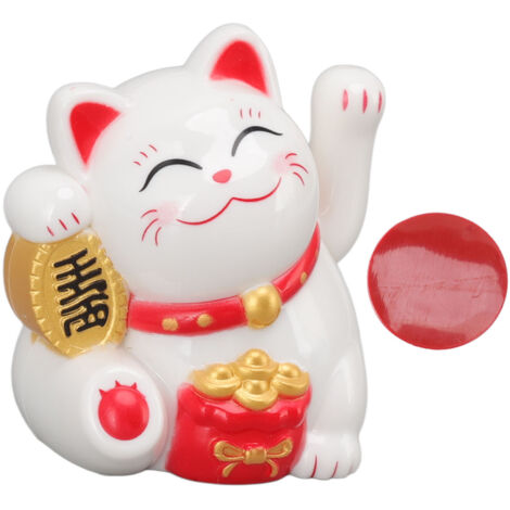 Chinese Lucky Cat Fortune Cat Decoration Waving Arm Solar Light Induction Statue Figurine For Home Car Ornaments Sit Sideways White