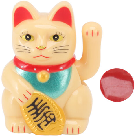 Chinese Lucky Cat Fortune Cat Decoration Waving Arm Solar Light Induction Statue Figurine For Home Car Ornaments Sit Up Straight Yellow
