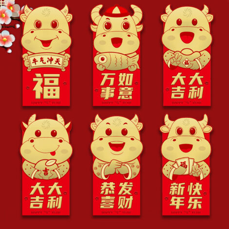 [Chinesische Umschläge] + [6 Stück] + [Groß] + [Packung mit 6 roten Glücksumschlägen aus Papier für das chinesische Neujahr und andere Feierlichkeiten]