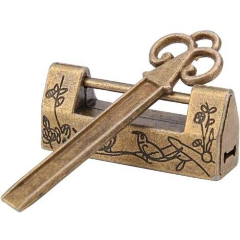 Chinesisches Vintage-Vorhängeschloss, Mini-Schlüssel mit traditionellem chinesischen Blumenmuster und Vorhängeschloss, chinesischer Stil für Vintage-Möbel, Vintage-Vorhängeschloss – (Bronze)