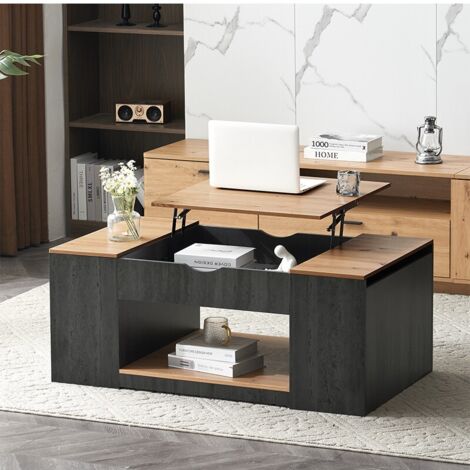 Chingnimon Höhenverstellbarer Lift-Couchtisch 109,5 cm, graue Struktur, Platte mit Stauraum darunter, modernes Design