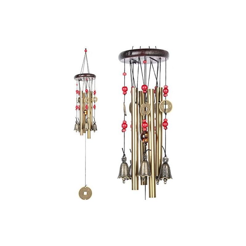 Chinois Traditionnel étonnant 4 Tubes 5 Cloches Bronze Jardin Jardin Extérieur en plein air carillons 60cm