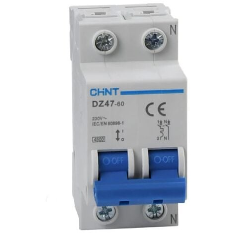 Chint 2 modules 4,5 Ka 230 volts 1P+N 16A guide interrupteur magne'tothermique bipolaire