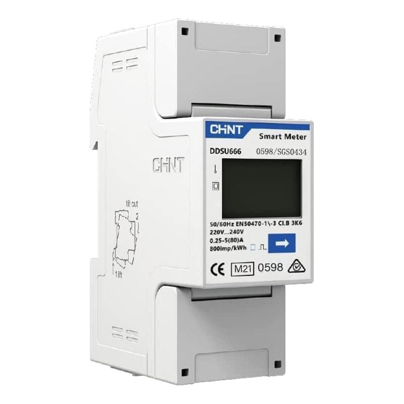 Chint - Compteur Électrique Monophasé Rail-DIN avec Certificat MID,Idéal Pour la Facturation D'électricité, Système pv Solaire, Chargeur Voiture