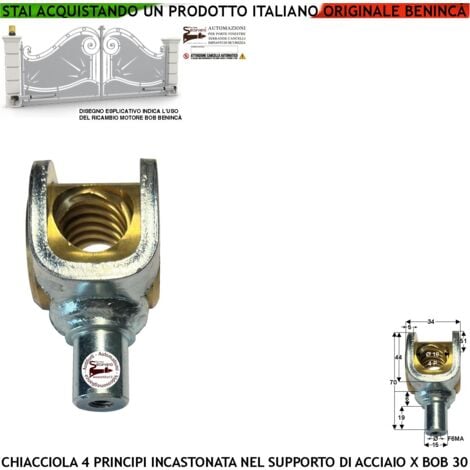 SECURVERA Chiocciola di Traino in Ottone Ricambio del BOB30 Motore Cancello a 4 Principi Incastonata Sulla Forcella di Acciaio Zincata Codice Benincà 9686816 Foro da 18 mm con 4 Filetti Perno con Foro 6MA