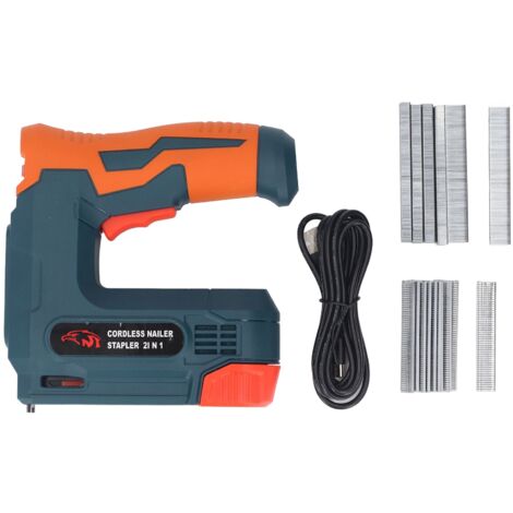 Chiodatrice senza fili, pistola/graffatrice elettrica 2 in 1, 5V con cavo USB, graffette e chiodi per progetti di tappezzeria e lavorazione del legno.