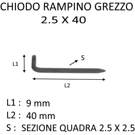 CHIODO RAMPINO GREZZO CON SEZIONE QUADRA 2,5 X 40