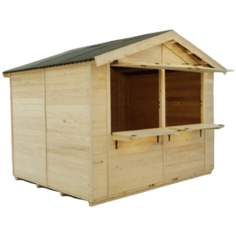 Chiosco casetta per mercatini in legno abete 360x240 cm – Spessore pareti 20 mm – Con bancone e tetto bituminoso – ST3624.01 Foresta