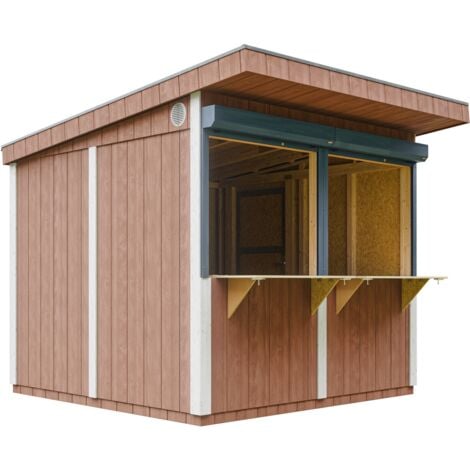 Chiosco esterno Premium - 5,9m² - H240x248x305 cm - Bar da giardino prefabbricato, Banco del mercato, chiosco bar mobile - Costruzione pannello LP Smartside - Timbela M950-REDWOOD RED