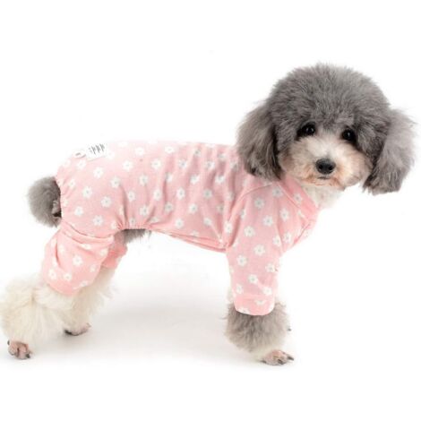 Chiot Pyjama Mignon Marguerites et Fleurs Coton Vêtements de Travail Pyjama Chiot Pyjama avec Pantalon Chien Chat 4 Jambe Combinaison Pyjama pour Toutes les Saisons Rose M
