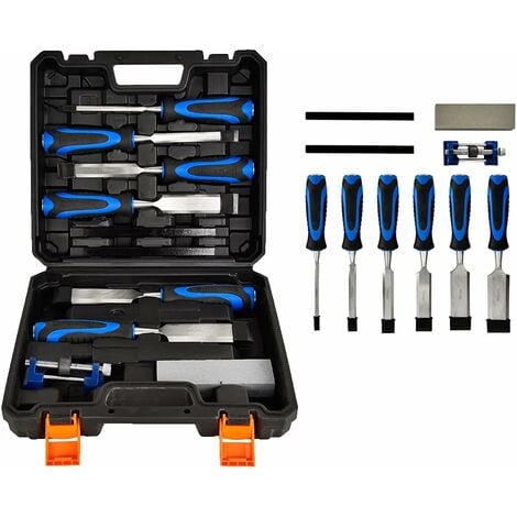 Chisel Sets, Heat-Treated Cr-V Blades with 6pc Wood Chisel & Honing Guide & Sharpening Stone, Wood Carving Chisel Set for Sculpting, Woodturning, Carpentry, Trimming