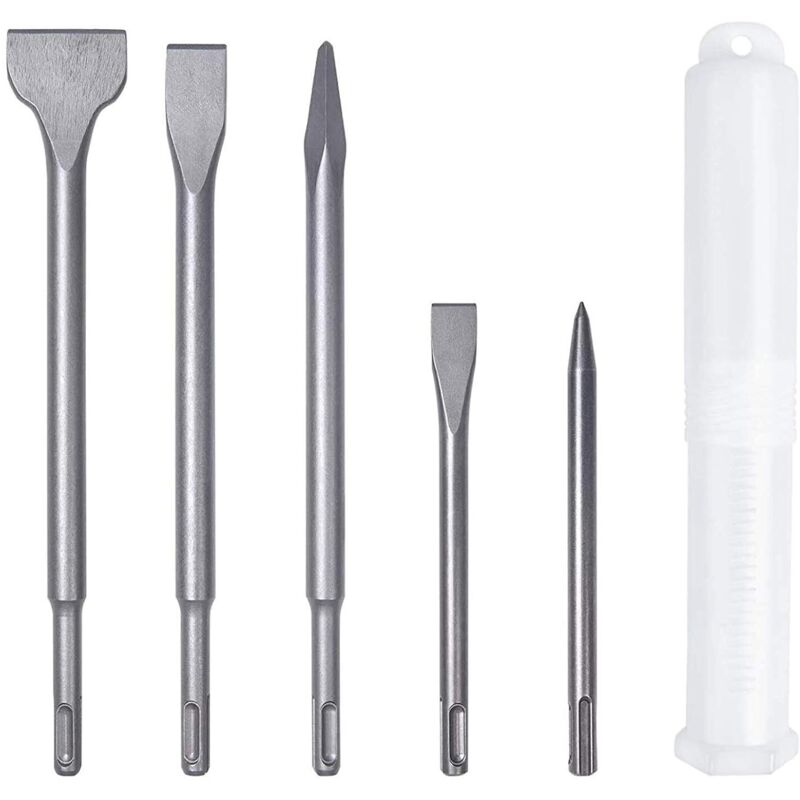 Tinor - Chisels, 5 Pcs Chisels Set with 2 Pointed Chisels and 3 Flat Chisels, Tile Chisel Large Chisel Drilling Tool for Concrete Tile Building Block